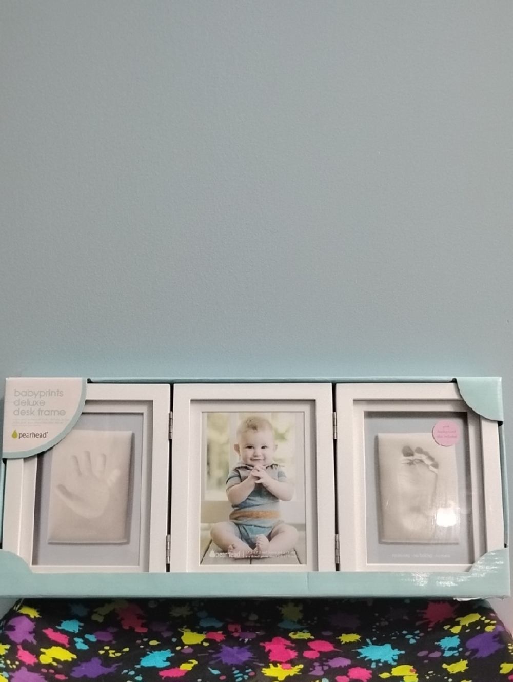 NIB Pearhead Desk Babyprints Frame in Light Blue 🩵 and White